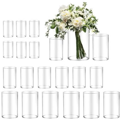 Glass Vase Cylindrical Vase for Desk Decoration, Flower Vase Candle Glass Bottle Pebble Bottle Can Be Used for Party Wedding Banquet Decoration (18, 10+12+15cm)