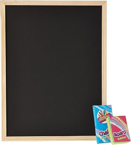Chalkboard Set, Wooden Framed, 23x30cm, Mini Blackboard Smooth Surface Easy to Use, Reusable, Includes Coloured Chalk and Eraser for Reminders, Creativity, Signs, Messages