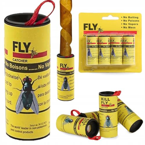 16x Fliegenfalle Fliegenfänger Leimfalle Insektenfalle Klebefalle Rollen, Premium Ungiftiger Fliegenvernichter gegen Fruchtfliegen, Fliegen, Mücken und Motten Klebestreifen für Innen & Außen