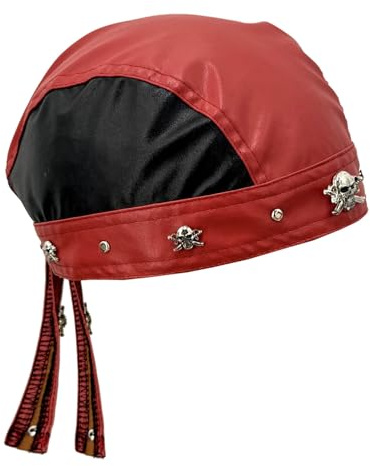 paomadeng Punk Rock Skull Motorcycle Headwrap Cap Bandana Doo Do Rag Men (Red and Black)