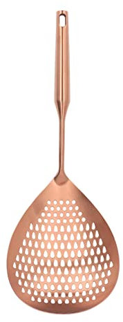 Cuchara grande para freír Kuuleyn, espumadera, cuchara ranurada, cucharón espumador, acero inoxidable 304, mango largo, cuchara espumadera grande para cocina (Rose Gold)