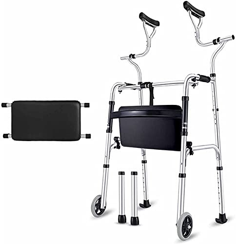 Gehhilfe, Verstellbarer Gehwagen für Senioren, große Menschen, Frauen und Männer – tragbarer, Faltbarer Rollator für Erwachsene mit Achselstütze, Tragkraft 180 kg, Aluminium (Farbe: Grau, Gr