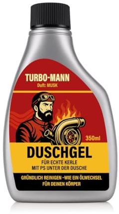 Gel doccia per uomini come regalo in tanica decorativa, effetto bottiglia di olio motore, 350 ml, motivo Turbo Mann)