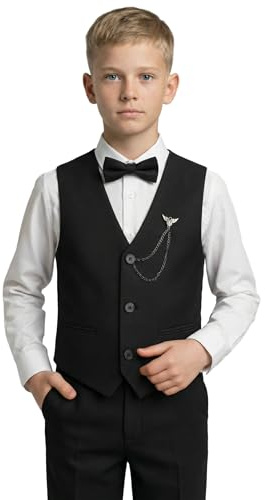 SIRRI Boys' Slim Fit 4 Piece Textured Waistcoat Suit Set, Formal Outfit for Weddings, Parties, and Special Occasions