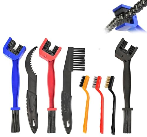 8 Piezas Kit Limpieza Cadena Moto,Limpia Cepillo Cadenas Moto,Limpia Cadenas Bicicleta,Limpiador Cadena Bicicleta,Kit Limpieza Motos para Bici y Motocicleta