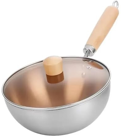 UGCER Pentola in Acciaio Inox con Coperchio in Vetro, Padella Wok, Piccola Padella per la Cottura del Latte per la Cucina di casa e Il Ristorante,20cm