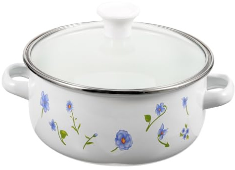 MUELODSIC Vintage Enamel Cooking Pot with Lid Portable Stew Soup Casserole Pot for Even Heating and Energy Saving Food Cooking for Household Kitchen Use