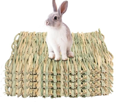 FVPKYUR 4 Pièces Tapis De Paille Pour Animaux De Compagnie, 22x26.5cm Paille Et Cosse De Maïs Tapis De Foin De Lapin, Lit Tissé Pour Lapins, Lapin Petit Animal Literie À La Main