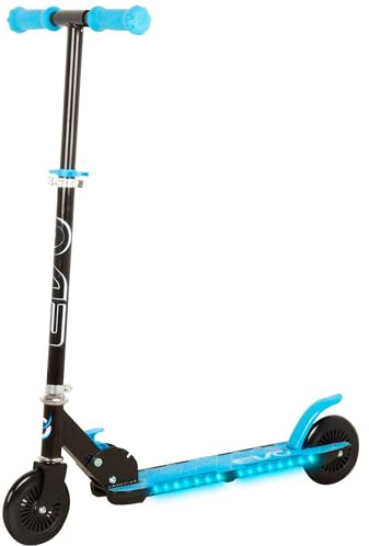 COLORBABY EVO Patinete 2 Ruedas Plegable, Negro y Azul, Base con Luces Multicolor, Altura Ajustable, Freno Trasero, Peso máx. 50 kg, Juguetes niños 5 años, Patinetes Infantiles (54338)