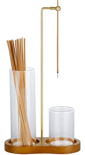 Dark Brown Wooden Incense Holders for Sticks Under 2.5mm, Complete Incense Burner Holder with Glass Containers, Traditional Joss Stick Holder Set for Meditation and Home Decor