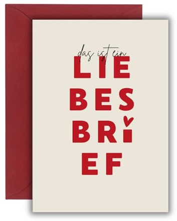 WBdesignz Liebesbrief Karte mit dunkelrotem Umschlag - süße Grußkarte mit rotem Schriftzug „das ist ein LIEBESBRIEF“ für Partner, Freund*innen oder Liebhaber - Ausdruck von Zuneigung, Liebe (DIN A6)