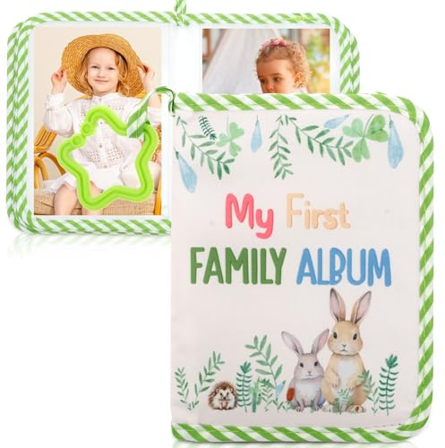 Baby Fotoalbum 4x6 Zoll,17 Fotos Babys Erstes Familienalbum mit Weichem Stoffbezug und Haken,Baby-Erinnerungsalbum als Geschenk mit Sicherem Spiegel für Babyparty,Kleinkinder (Hellgrün)