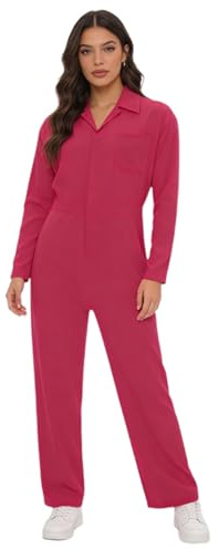 Aislor Arbeitsanzug Damen Arbeitsoverall Langarm Jumpsuit Mit Lange Hose Overalls Vollständiges Langoverall Rave Outfit Hot Pink M