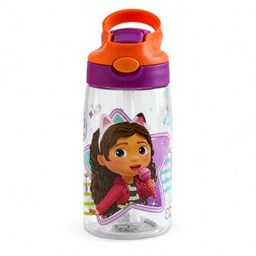 Coriex Borraccia Gabby's Dollhouse 480 ml – Plastica Trasparente con Cannuccia e Tappo Flip-Top – Bambini Scuola e Sport