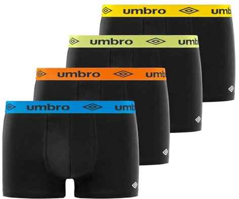 UMBRO Boxer Uomo Cotone, Mutande Uomo, Pelli Sensibili, Anti-irritazione (set di 4), Nero, Taglie XL