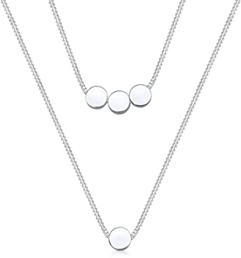 Elli Damen Halskette mit Kreis Anhänger Plättchen Layer Geo 2-Lagig in 925 Sterling Silber