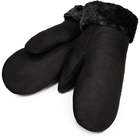 Lammfell Fäustlinge von WERNER CHRIST – warme, Lange Unisex Fausthandschuhe aus echtem Fell, Winter-Handschuhe für Damen und Herren in schwarz, braun & dunkel-braun, Größe 5, 6, 7, 8, 9 und 10