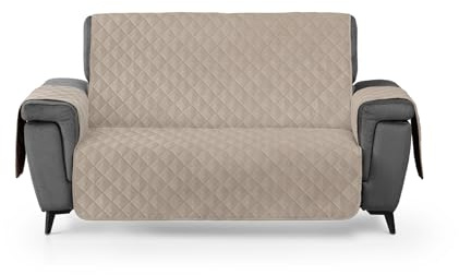 Textilhome Funda Sofá Circus - 3 Plazas (160 cm), Cubre Sofá Protector Acolchado Reversible Universal, Lavable y Resistente contra Manchas, Arañazos y Desgaste, Ideal para Mascotas – Color Beige