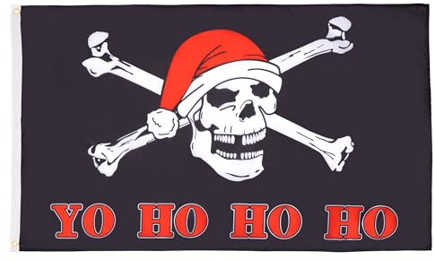 AZ FLAG Flagge Weihnachtsmann Pirat Yo Ho Ho Ho 150x90 cm 2 Ösen | Für innen und außen Weihnachtsfest dekorative Flagge doppelte Nähte und verstärkte Kanten mit Metallösen 100D Polyester