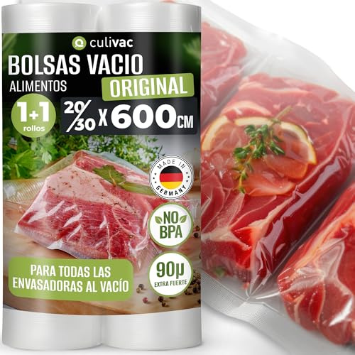 culivac Rollos Envasadora al Vacio – Original, 20+30x600cm, 2x | Bolsas de envasar al vacio alimentos para maquina, para Cocción Sous Vide, Conservación y Congelación, sin BPA