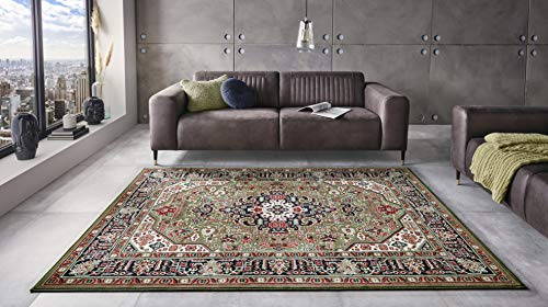 Nouristan Mirkan Orient Teppich – Wohnzimmerteppich Orientalisch Kurzflor Vintage Orientalischer Teppich für Esszimmer, Wohnzimmer, Schlafzimmer – Grün, 200x290cm