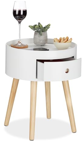 Relaxdays 10029602, Beistelltische 1 Stück Weiß/Natur