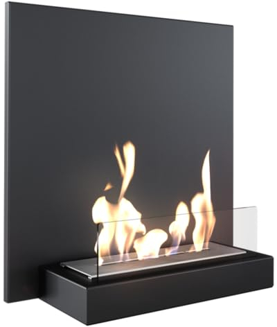 KRATKI Biokamin Plank | Wandkamin 450 x 450 mm | 0,33 L Behälter | Schwarz | 16 kg | Tischkamin mit Verglasung | moderner Gelkamin | Bioethanolkamin ideal für Zuhause oder Restaurant