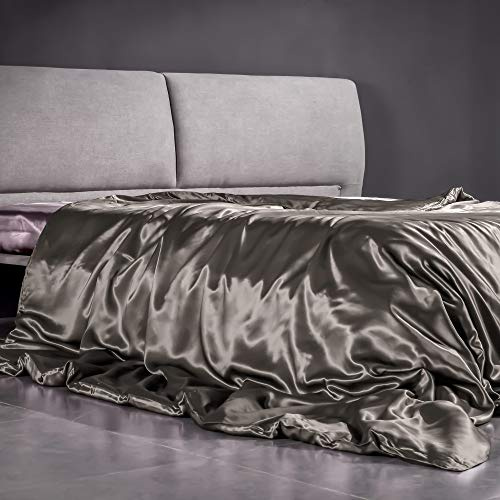 THXSILK Seide Bettbezug aus 100% 22 Momme Maulbeerseide Bettwäsche Bettbezüge, Weich und atmungsaktiv, 140x200, Dunkelgrau