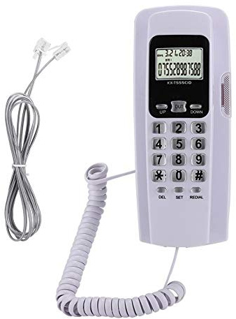 Wall Hanging Telephone, T555 Mini Wall-Mounted Phone with Caller ID, Hotel Home Office Telephone with LCD Display Backlight(white)