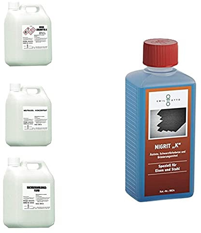 Brünier-Set D: 500 g Nigrit K + 1.000 ml EOSOL Lösemittel A+ 1.000 ml Neutrasol + 1.000 ml Nachbehandlungs-Fluid