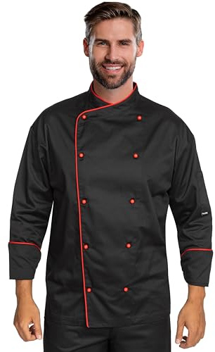 BWOLF BIKO/NOBU Giacca Cuoco Uomo e Donna Unisex con i Bottoni Giacca da Cuoco Ristorante Divisa da Cuoco a Maniche Lunghe, bianco/nero