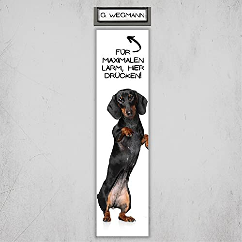 Dackel Teckel Dachshund Schild Klingel Lärm Spruch Türschild Hundeschild Fun cool Design Geschenkidee lustiger Spruch Hundemotiv Aluminium Wetterfestes Hundeschild