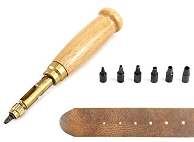 QWORK Skruvhålstans, 6 spetsstorlekar 1,5 mm, 2 mm, 2,5 mm, 3,5 mm, 4 mm, justerbart skruvhålslag bokbindningsverktyg, för sömnad gör-det-själv-läderhantverk