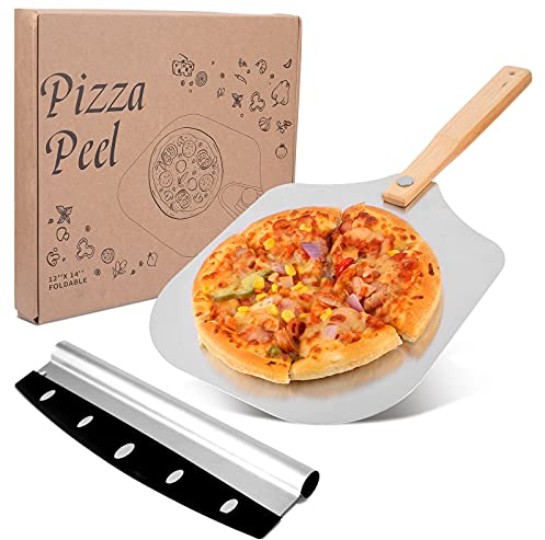 Viesap Pala Per Pizza, In Alluminio, 30.5x59.5cm, con Pieghevole Manico In Legno, Corta con XXL