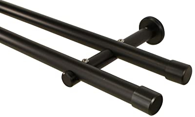 iso-design Gardinenstange schwarz 2-läufig 20 mm, Komplettset aus Metall, Vorhangstange zur Wandmontage, Gardinenstangenrohr aus Aluminium, Endstück Kappe, 280 cm (2 x 140 cm)