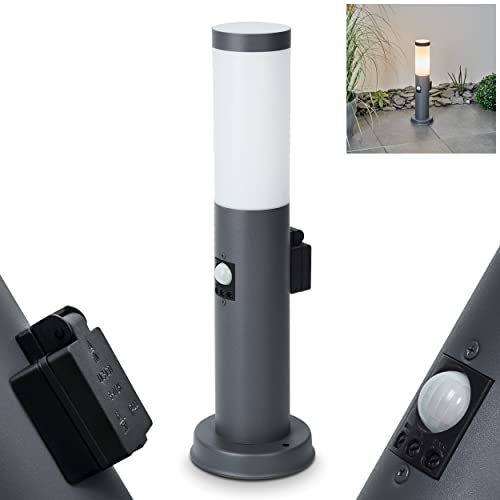 Lampada da sentiero per esterni Sessa, con rilevatore di movimento e presa, luce di base moderna in metallo in antracite/bianco, 45,5cm, E27, illuminazione da giardino IP44, senza lampadina/e