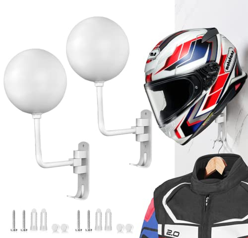 Motofans, Helmhalter zur Wandmontage für Motorradhelme, Hüte – aus Aluminiumlegierung (weiß, 2 Stück)