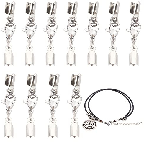 PandaHall 20 Sets 304 Karabinerverschlüsse Aus Edelstahl Mit Kordelenden Terminatoren Crimpende Umklappen Kordelendkappen Verbinder Für Halsketten Armbänder Schmuckhandwerk, Silbern Silberfarbig