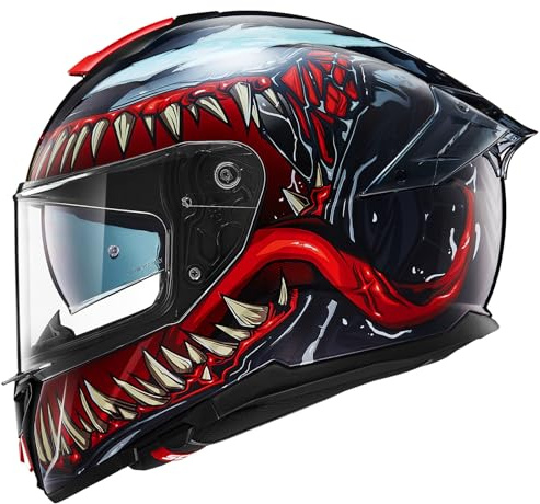ILM Full Face Dual Visor Motorcycle Helmets with Rear Wing Pinlock Compatible Motorbike Street Bike Helmet DOT Men Women Model 861A (TheNight, M)