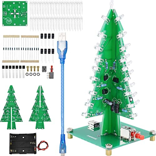 DAOKAI Kit di saldatura per albero di Natale LED RGB Kit di montaggio elettronico fai-da-te Circuito 3D Albero di Natale Abilità di saldatura Learning PCB Board Regalo di Natale per bambini