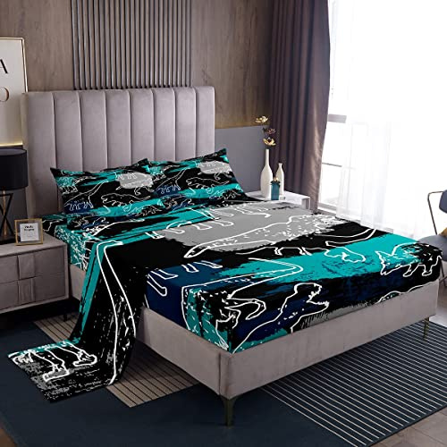 Set di lenzuola con motivo dinosauri con graffiti, con tasca profonda e lenzuolo con angoli per bambini, ragazzi, ragazze, giungla, Dino, set di biancheria da letto traspirante per cultura di strada,