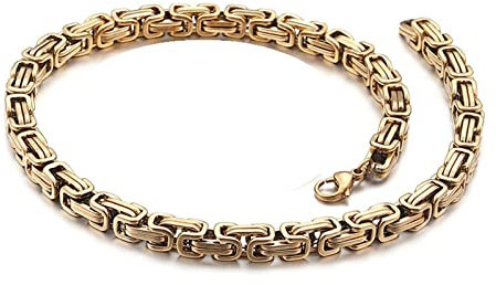 Edelstahl Byzantine Königskette 65 cm, Kette Herren Gold Freundschaftskette Jungs Breit 7MM Hip Hop Metallkette Hals