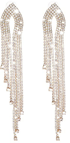Boucles d'Oreilles Femme Pendantes à Pampilles avec Strass et Paillettes Dorées - Style Boho Scintillant
