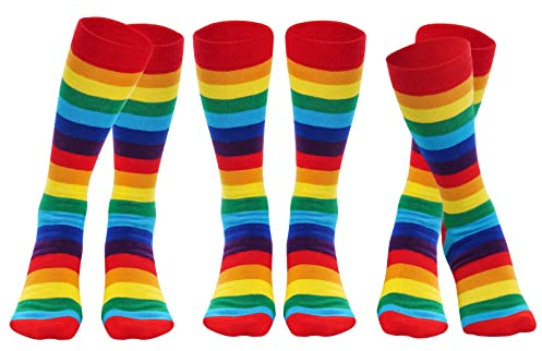 Topbuti 3 Pairs Cotton Rainbow Socks Colorful Striped Knee High Socks LGBTQ Gay Pride Socks for Women Men