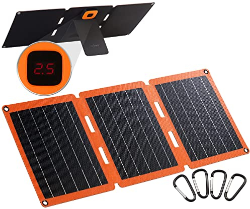 revolt USB c Solar Panel: 21-Watt-Solarpanel-Ladegerät, USB-C/-A, je 2,4 A, faltbar, IP65, ETFE (Solarzellen, Solar faltbar, Wasserdichter)