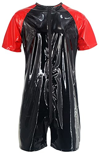 AIEOE Herrjumpsuit lackläder PVC-overall med lång dragkedja, sexiga kostymer i ett stycke, smal passform, Svart 01, M