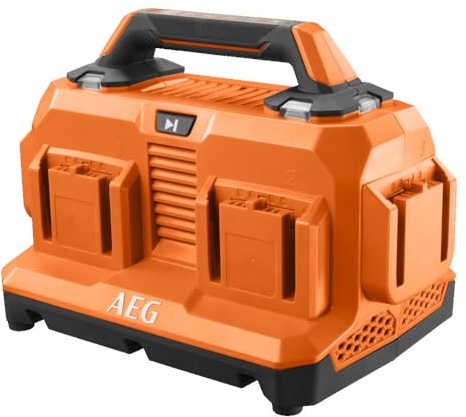 AEG - Chargeur 18V, 6 ports, tension secteur 220-240V, pour batteries 18V de 1,5 à 9,0 Ah, mode charge en séquentiel.