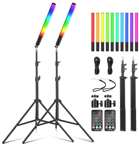 2 Pack RGB LED Video Light Wand Stick, Photography Studio Lighting Kits with Tripod & Remote Control, Dimmable Photography Light Wand 36 Colors 2500K-6500K