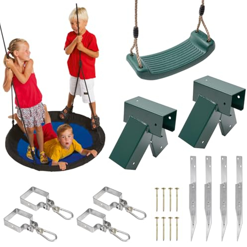 TRIBECCO Kinderschaukel Spielplatzschaukel Set mit Nestschaukel Bodenanker und Schaukelverbinder - Belastbar bis 150 kg - Ideal für Kinder und Erwachsene (100° Grün)