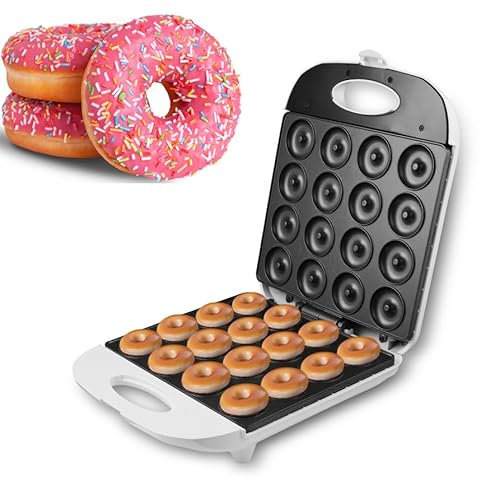 HJJP Nonstick Mini Donut Maker - Bake 16 Vegan or Nutty Doughnuts at a Time - Perfect Snack Machine for Homemade Treats